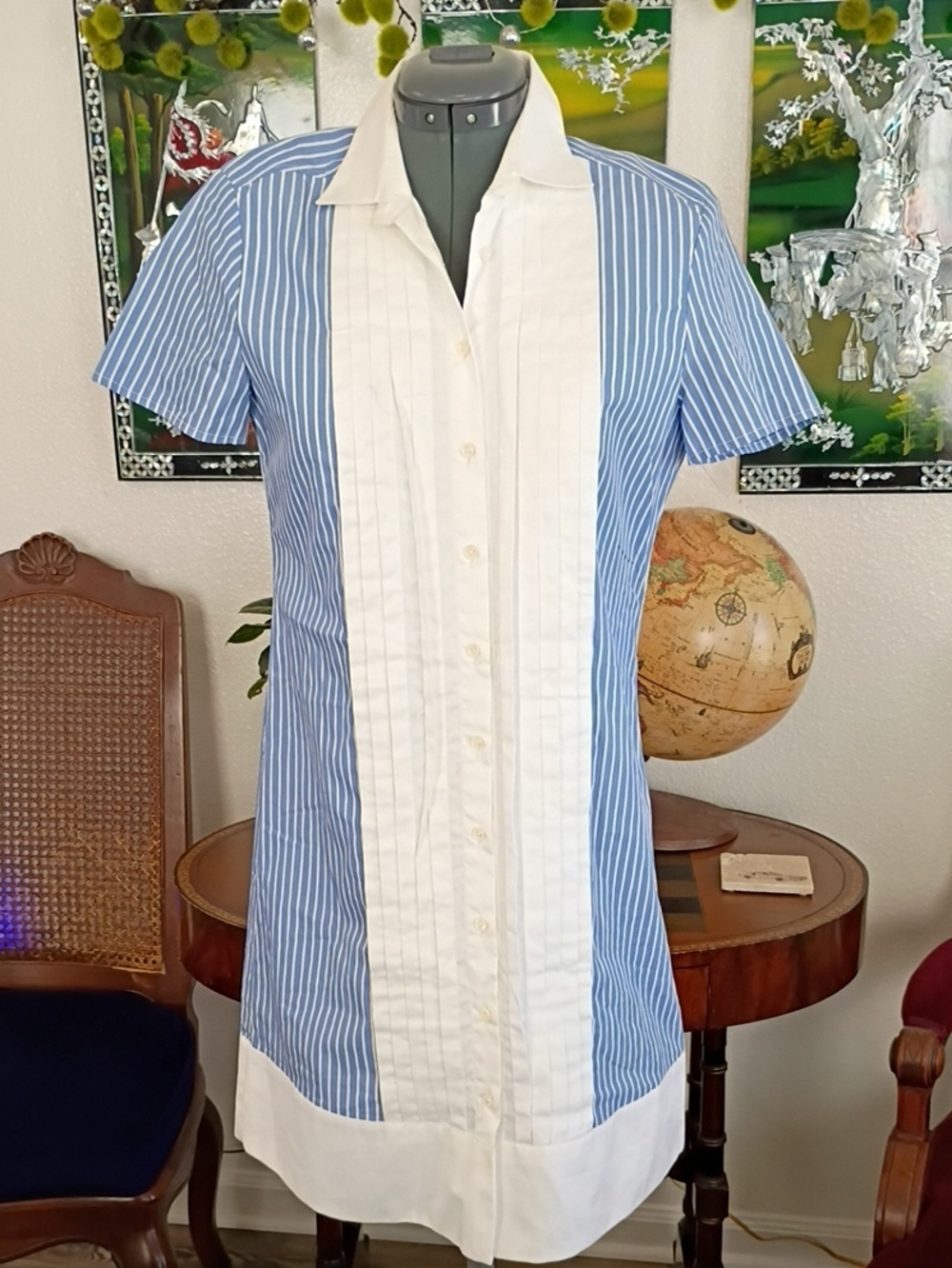Hadleights Blue And White Striped Cotton Dress Size Small